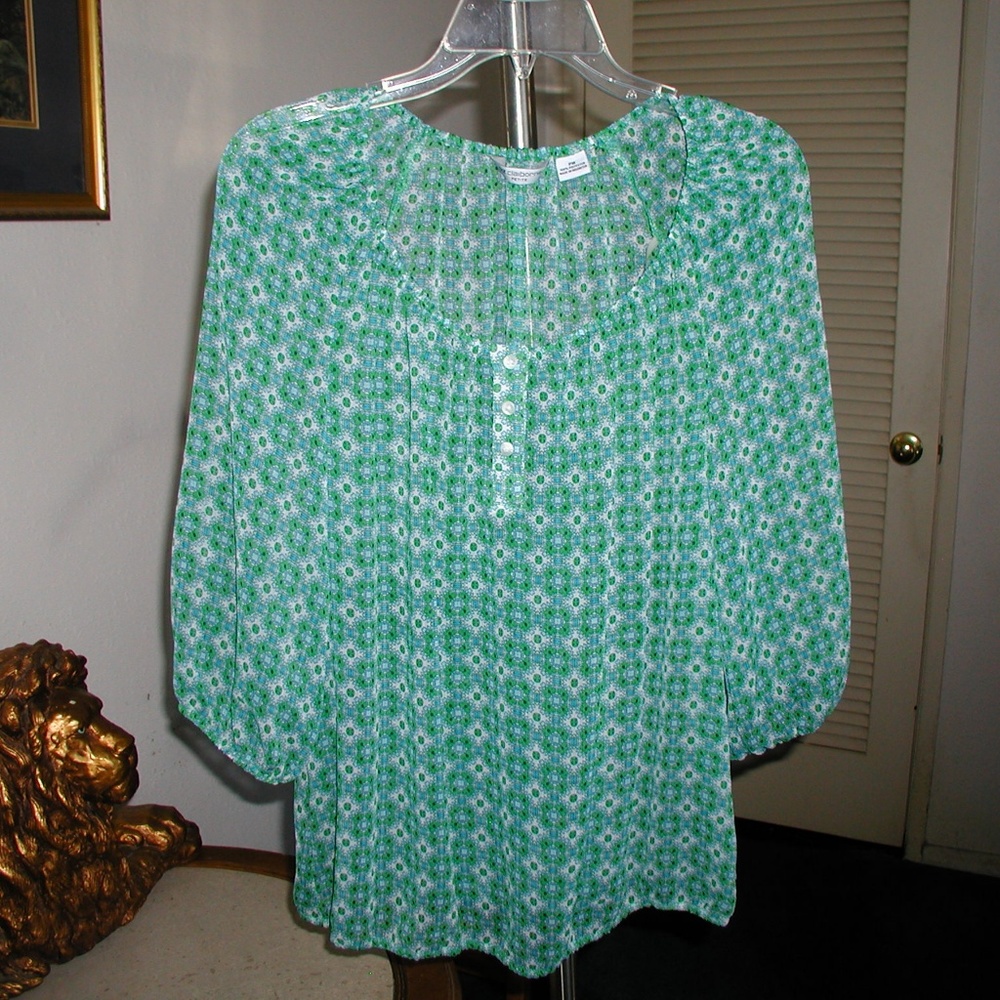 Liz Claiborne Green Peasant Top SZ Large P NEW